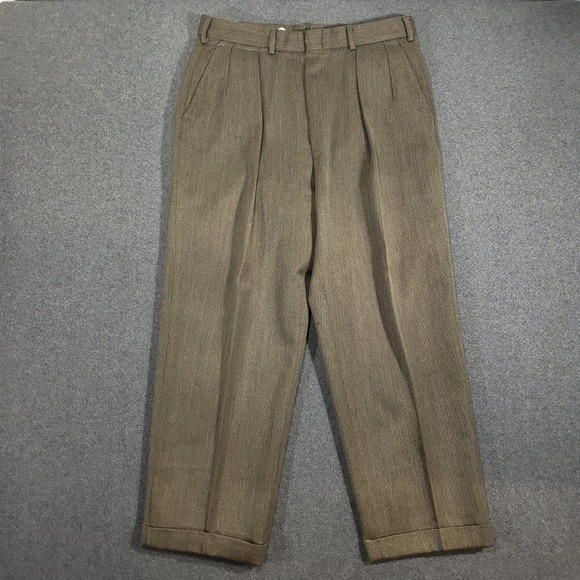 Polo Ralph Lauren Trouser Men 33x29 Vintage Wool Pleated Cuffed Side Straps